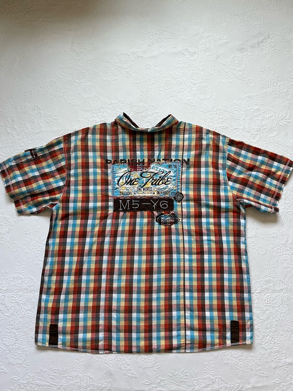 Parish Nation Button Up Shirt 3XL One Tribe Warriors Patches Grunge Funky Wester